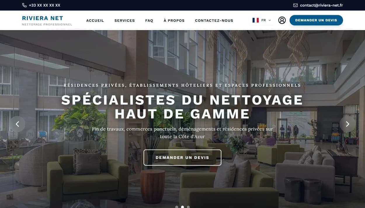 L’identité Riviera Net appliquée au site, à la navigation et aux appels à l’action